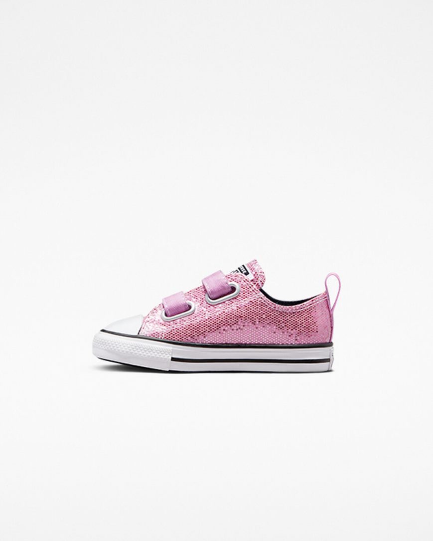 Girls' Converse Chuck Taylor All Star Easy-On Glitter Low Top Shoes Pink / Black | AU E956CH